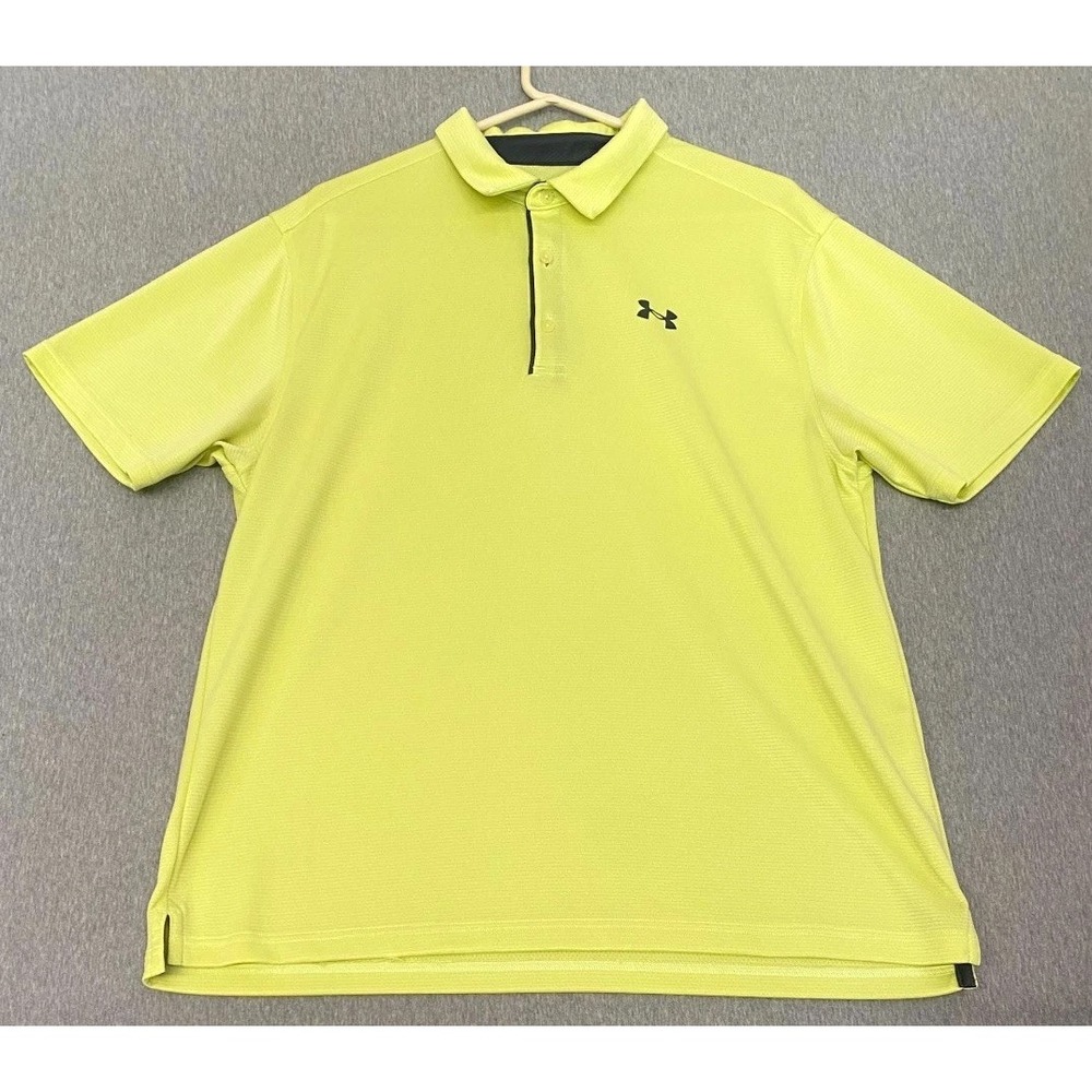 Under Armour Polo Shirt Mens XL Yellow Loose High Low Hem Side Slit Golf Tennis